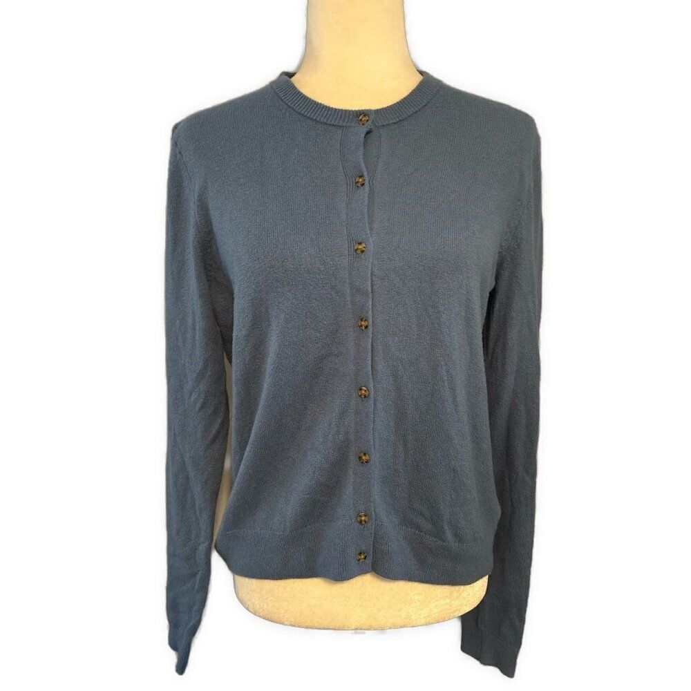 Gap Women’s Solid Steel Blue Long Sleeve Cardigan Sweater Cotton Nylon Small